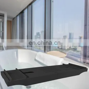 New Design Black Bamboo Bathroom Accessories Wood Luxury Bathtub Caddy Bath Tub Tray thumbnail-2