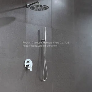Super Slim Shower Set With Round Ultra Thin Shower Head Shower Arm Mixer Hanheld Showerhead thumbnail-3