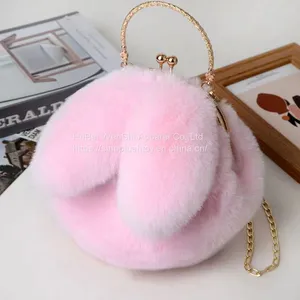 010Plush Bag Female Oblique Crossbody Korean Version Lovely Chain Women Handbag Fur Plush Shoulder Bag Rabbit Ear Clip Mouth Bag thumbnail-3