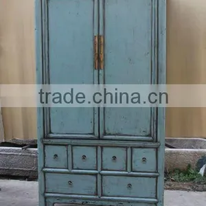 Chinese Antique Wooden Blue Two Door Three Drawer Noodle Cabinet thumbnail-1