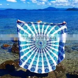 Foldable Indian Mandala Round Hippe Boho Cotton Wall Tapestry Tablecloth Throw Mat For Yoga Towel Beach Blanket thumbnail-4