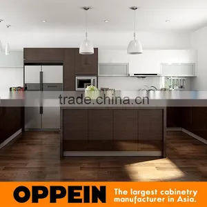 New Design Acrylic Finish Cabinet Wood Veneer Kitchen Cupboard With Island thumbnail-1
