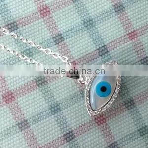 Turkish Rhodium Plated 925 Sterling Sliver Mother of Pearl Greek Evil Eye Necklace With CZ Stone thumbnail-2