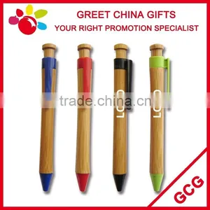 Promotional Customized Logo Click Wooden Bamboo Ball-Point Pen With Plastic Clasp thumbnail-1