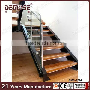 Interior Wood Stairs With Wood Stair Treads and Glass Railing thumbnail-1