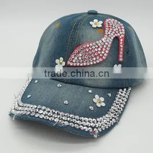 Distressed Denim Baseball Cap With Diamond thumbnail-6
