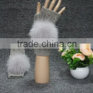 Women Knitted Wool Fingerless Gloves Fox Fur Wool Gloves Driving Wool Gloves thumbnail-1