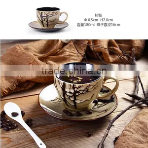 Jingdezhen Hand Drawing Latte Machiatto Coffee Cup With Plate and Spoon Supplier's Choice thumbnail-4
