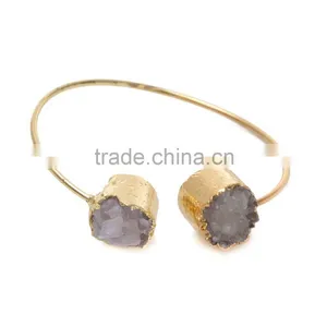 New Arrival Natural Double Druzy Bracelet Expandable Wire Gemstone Bangle Quartz Bracelet thumbnail-2