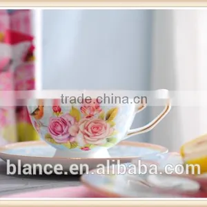 Flower and Bird Coffee Tea Set in Golden Edge Design thumbnail-5