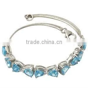 Tennis Bracelet in Silver, Blue Topaz Bracelet, Trillion Shaped Gemstone Bracelet Design-VCB00009 thumbnail-1