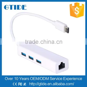 3 in 1 USB 3.1 Type C Male to Female 3 Port USB 3.0 Hub With RJ45 100M Gigabit Ethernet Network Lan Port Adapter for Macbook thumbnail-1