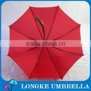 23" Plain Red Color Wooden Shaft Wooden Handle Umbrella ,pongee Fabric thumbnail-3
