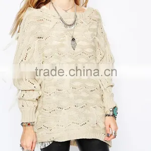 Women Men Children 100% Acrylic Hippie Longline Knit Sweater thumbnail-2