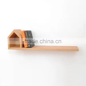 Soild Wood Home Wall Shelf Living Room Decoration Oak and Black Walnut House Shape Storage Rake for Bedroom Book Stand thumbnail-1