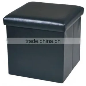 Black Collapsible Faux Leather Foot Rest Storage Stool thumbnail-2