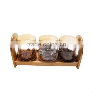 Spice Rack With Glass Jar, Bamboo Spice Rack Set, Wooden Spice Rack thumbnail-1