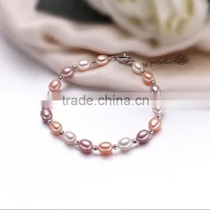 3-4mm Rice Shape Freshwater Pearl Necklace and Bracelet Sets thumbnail-3