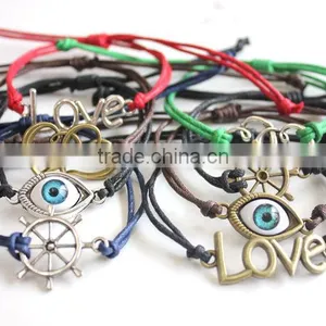 Vintage Love Letter Heart Evil Eye Rudder Charms Bracelet Adjustable Customized Charm Wax Cord Bracelet thumbnail-3