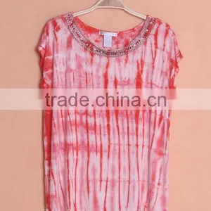 Tie Dye T-shirt for Women, Tie Dye Blouse With Metal Decoration thumbnail-3