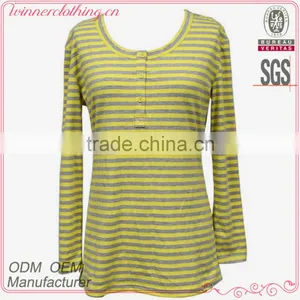 New Fashionable High Quality Comfortable Women Striped Long-sleeve T-shirt thumbnail-1