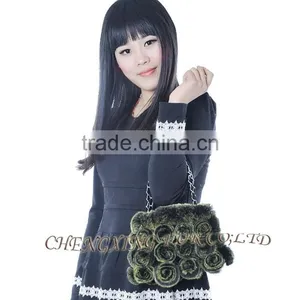 CX-H-13B Fashion Cheap Genuine Rex Rabbit Fur Beautiful Woman Hand Bag thumbnail-4