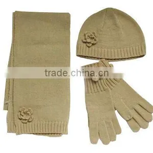 Various Design Jacquard Fashion Winter Knitted Scarf Hat Glove Sets thumbnail-6