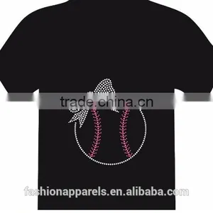 Custom Rhinestone Logo Bling Softball With Cute Bowknot Iron on Rhinestone Transfer Motif Design for T-shirt thumbnail-1