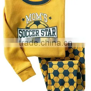 High Quality Boys Yellow Football Emboridery Full Sleeve Cotton Pajamas Sets Kids Sleepwears thumbnail-1