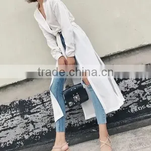 Runwaylover 145 Women Long Style Fashion Pure Color Blouse thumbnail-1