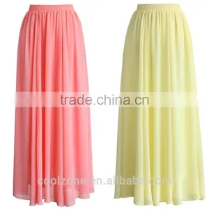 Women Wholesale Elastic Wasitband Long Skirt Fashion Chiffon Maxi Skirt 2016 thumbnail-1