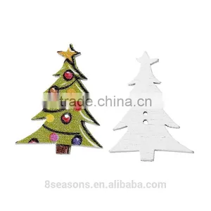 Cheap 3cmx2.3cm Christmas Tree Green Two Holes Wood Button in Bulk thumbnail-3
