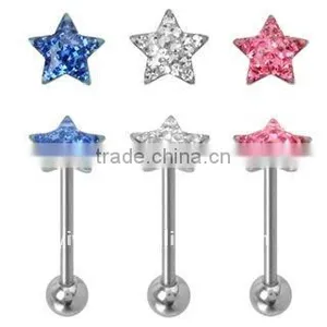 316l Surgical Steel Star cz Stone Tongue Barbell Anodized Industrial Body Piercing Jewelry, Fashion Tongue Barbell,tongue Rings thumbnail-1