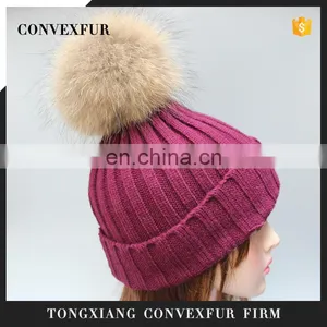 Popular Women Men Beanie Hats Fur Poms Hats Fur Bobble Hats Wholesale Pom Poms Hats With Genuine Fur Ball thumbnail-1