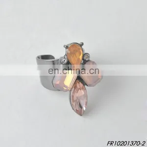 Colorful Crystal Latest Gunmetal Adjustable Finger Ring Designs thumbnail-1