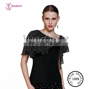 AB022A Chiffon Spot Black Professional Ballroom Dance Costumes thumbnail-1