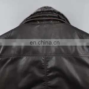 2015 Lastest Fashion Leather Top Grade Fur Collar Coat Men thumbnail-6
