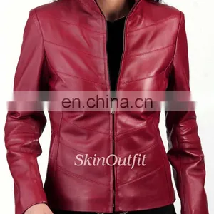 Red Motor Leather Jacket for Women thumbnail-1