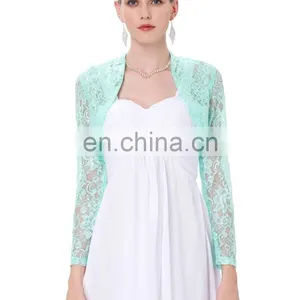 Stock Womens Ladies Long Sleeve Cropped Pale Turquoise Lace Shrug Bolero BP000049-3 thumbnail-2