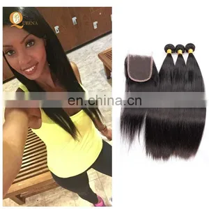 Unprocessed Wholesale Virgin Brazilian Straight Hair Weave Bundles With Closure Brazilian Hair Closure thumbnail-1