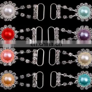 Silver Plated Round Pearl Rhinestone Bikini Connectors thumbnail-1