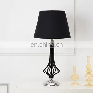 New Arrival Modern Popular Style Black Cotton Lampshade Metal Table Lamp for Bedroom thumbnail-1