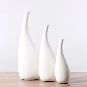 Water Drop Nordic Simple Style White Ceramic Dry Flower Vase For Dining Room Table thumbnail-1