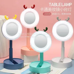 Cartoon Led Makeup Beauty Mirror Light Table Lamp Net Red Dressing Desktop Portable Folding Light Table Lamp thumbnail-1