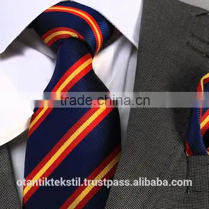 Blue- Stripe Necktie Set, Pocket Square and Cufflink Set Neck Tie, Corbata, Gravate, Krawatte, Cravatta, Fashion Tie thumbnail-1
