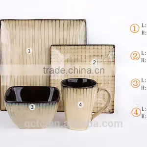 16-piece Stoneware Square Dinnerware Set With Stripe Design thumbnail-6