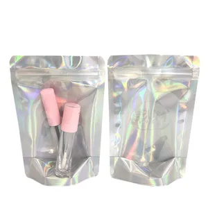 Hologram Mylar Cosmetic Glitter Powder Nail Polish Packaging Bags / Shinning Holographic Aluminum Foil Stand Up Pouch thumbnail-3