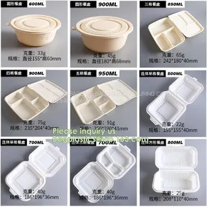 Sugarcane Pulp Lunch Disposable Box Bagasse Food Container Disposable Clamshell Lunch Box Bagease Pac thumbnail-3