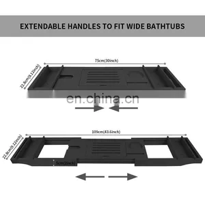 New Design Black Bamboo Bathroom Accessories Wood Luxury Bathtub Caddy Bath Tub Tray thumbnail-5
