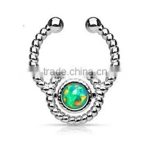 Faux Opal Flax 316L Surgical Steel Fake Septum Clicker Nose Piercing Body Jewelry thumbnail-5